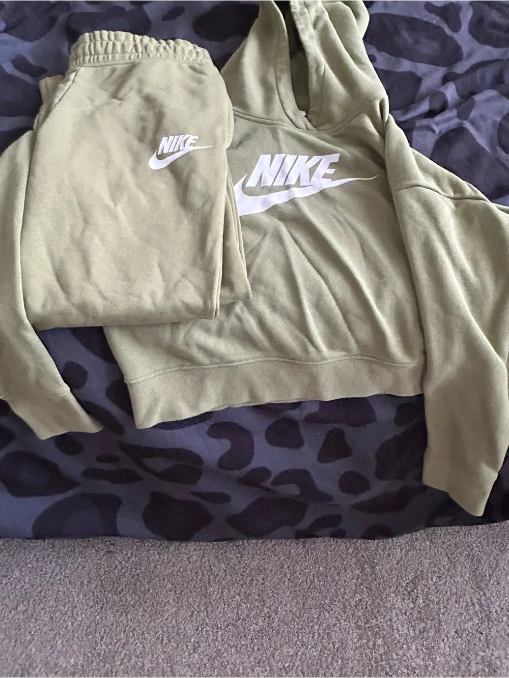 Nike Olive Hoodie and Joggers Set with White Swoosh